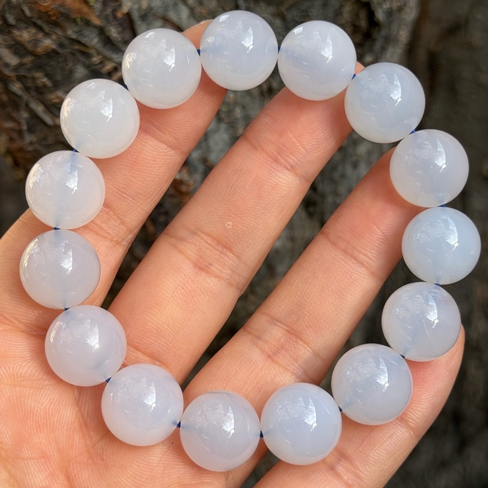 14mm‎ stretchable blue chalcedony bracelet 0809